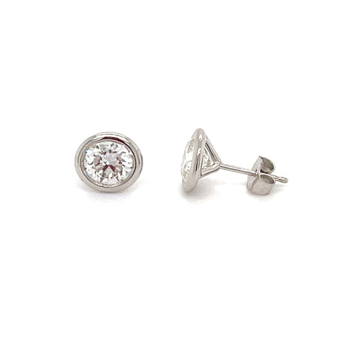 Bezel Set Diamond Studs, .60 Carat, 14K White Gold