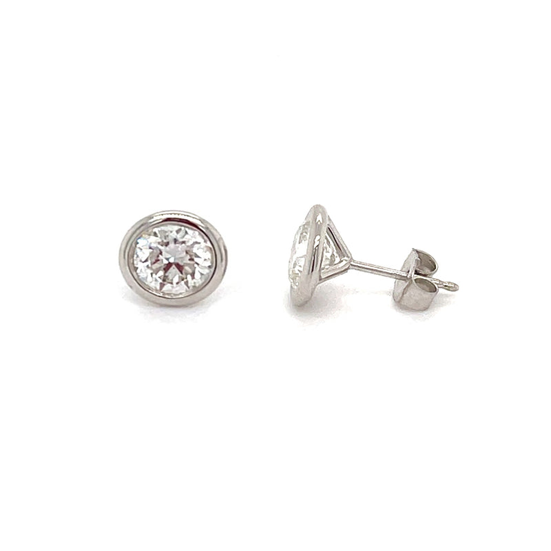 Bezel Set Diamond Studs, .60 Carat, 14K White Gold