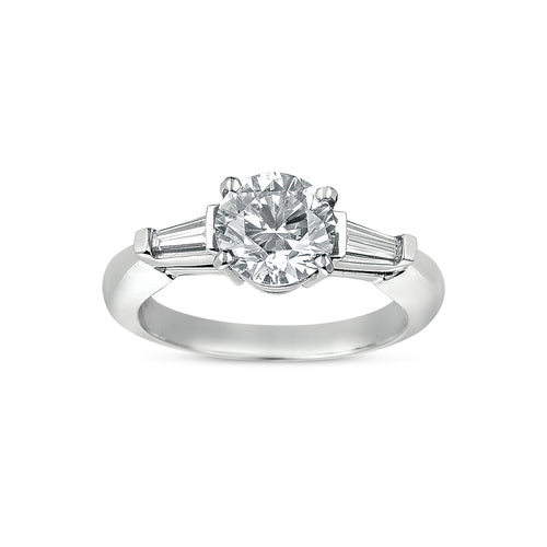 Three Stone Diamond Ring with Tapered Baguettes, Platinum