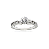 Round Diamond in Channel Setting Ring, .50 Carat Center, 14K White Gold