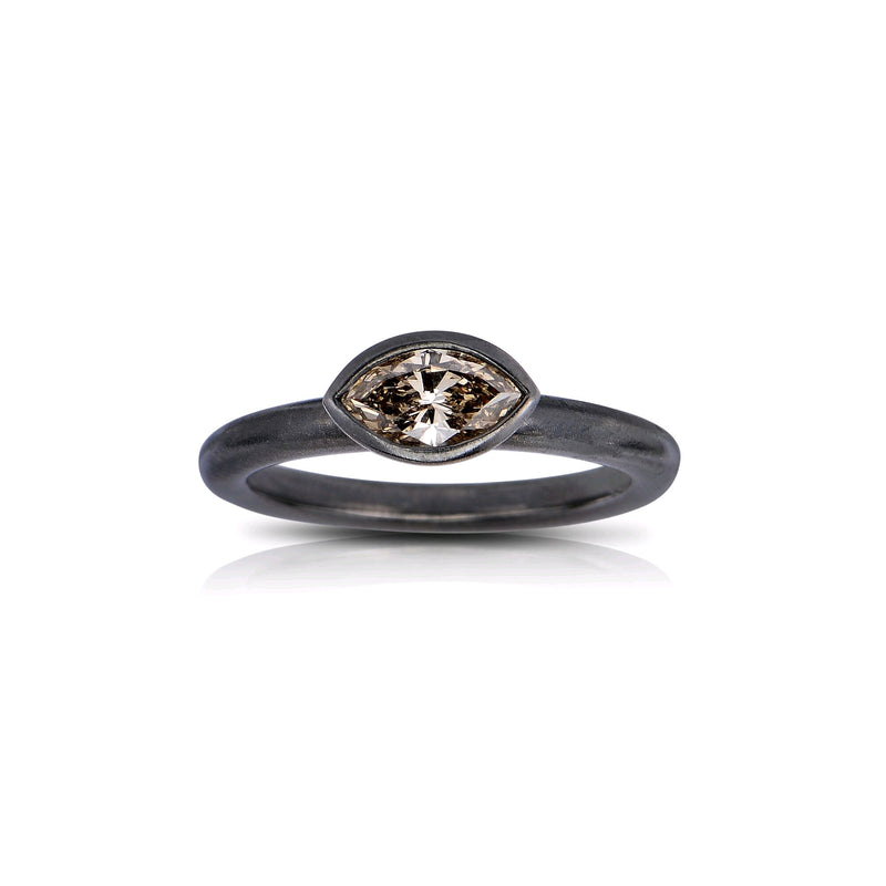 Marquise Shape Fancy Brown Diamond Ring, 18K White Gold Black Rhodium