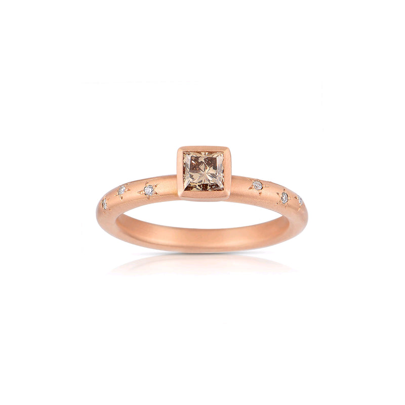 Princess Cut Fancy Brown Diamond Ring, 18K Rose Gold