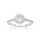 Round Diamond Halo Engagement Ring, 18K White Gold