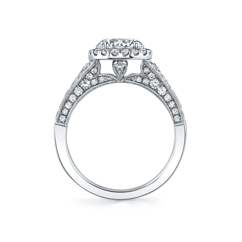 Vintage Halo Style Diamond Ring Mounting by Sylvie, 14K White Gold