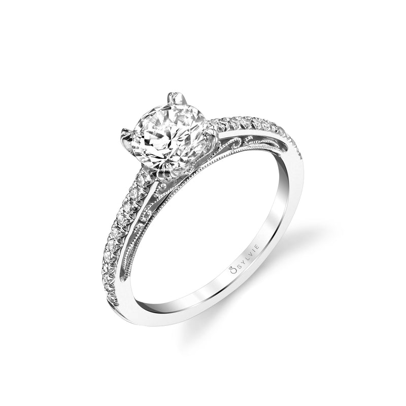 Round Diamond Ring Mounting by Sylvie, 14K White Gold
