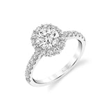 Round Diamond Ring Mounting with Halo by Sylvie, 1 Carat Center, 14K White Gold