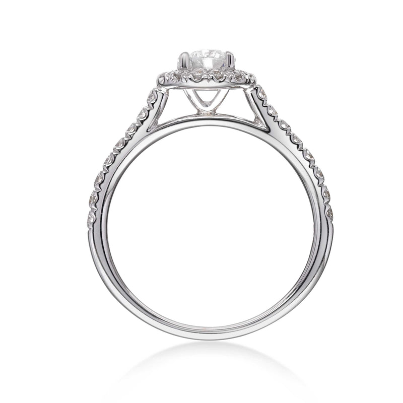 Round Diamond Halo Engagement Ring, .45 Carat Center, 14K White Gold