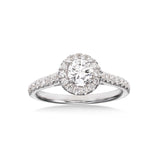 Round Diamond Halo Engagement Ring, .45 Carat Center, 14K White Gold