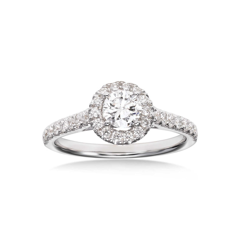 Round Diamond Halo Engagement Ring, .45 Carat Center, 14K White Gold