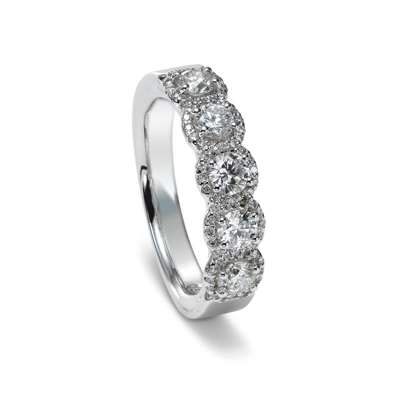 Five Stone Diamond Halo Band, 14K White Gold