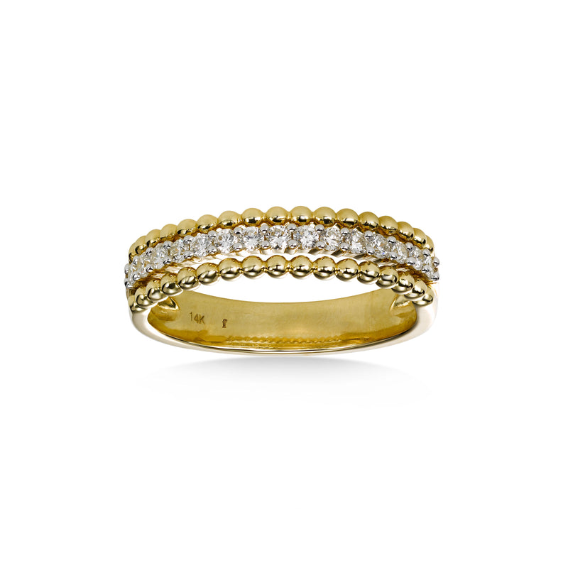 Diamond and Beaded Gold Band, 14 Karat Gold