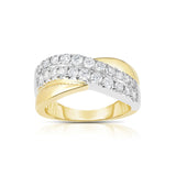 Cross Over Diamond Ring, 14 Karat Gold