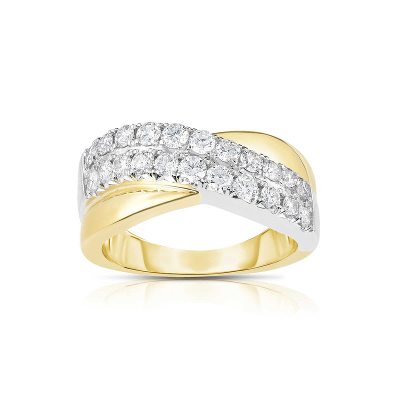 Cross Over Diamond Ring, 14 Karat Gold