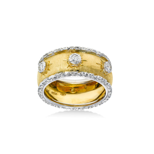Three Diamonds In Florentine Finish Ring, 14 Karat Gold