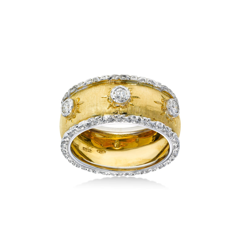 Three Diamonds In Florentine Finish Ring, 14 Karat Gold