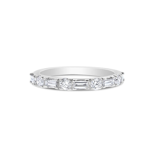 Baguette and Round Diamond Band, 14K White Gold