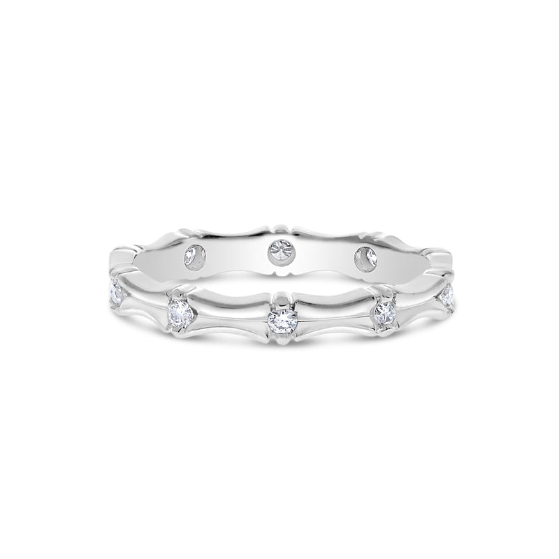 Sculpted Flush Set Diamond Band, 14K White Gold