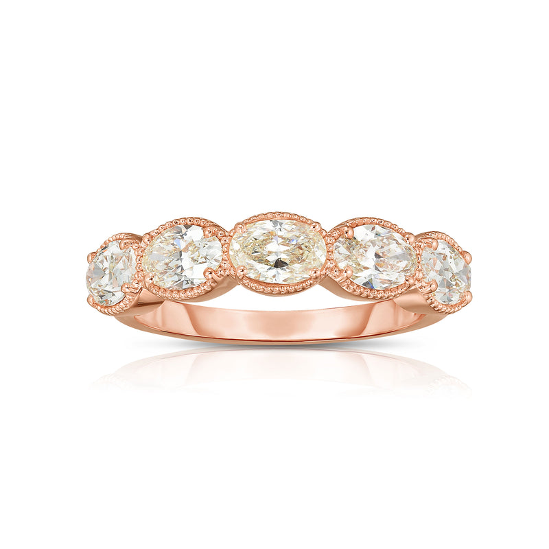 Fives Stone Oval Diamond Ring, 14K Rose Gold