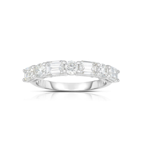 Alternating Baguette and Round Diamond Band, 14K White Gold