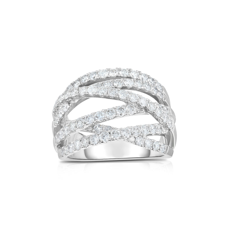 Criss Cross Bands Diamond Ring, 14K White Gold