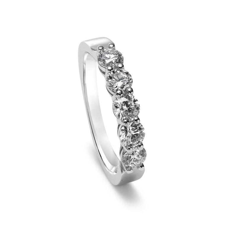 Five Stone Shared Prong Diamond Band, .75 Carat Total, 14K White Gold