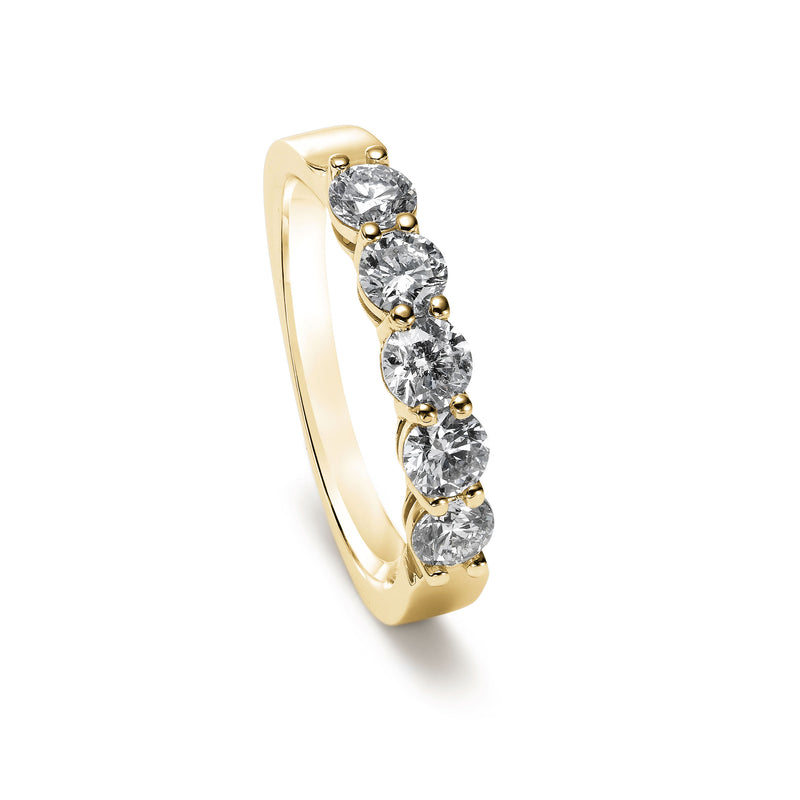 Five Stone Shared Prong Diamond Band, .75 Carat Total, 14K Yellow Gold
