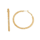 Textured Hoop Earrings, 1.95 Inches, Yellow Gold Plated