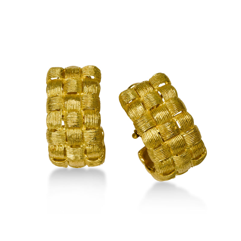 Pre-Owned Basketweave Half-Hoop Earrings, 18K Yellow Gold