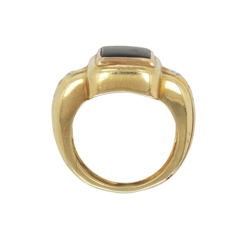 Pre-Owned Black Onyx and Diamond Ring, 14K Yellow Gold