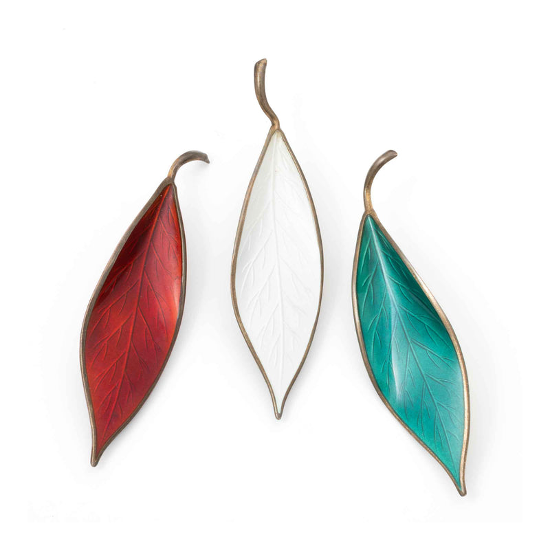 Pre-Owned Enamel Leaf Pins, Set of 3, Sterling Silver