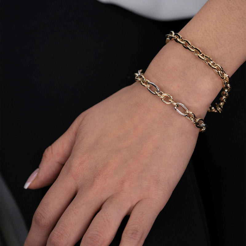 Two Tone Gold Link Bracelet, 14 Karat Gold