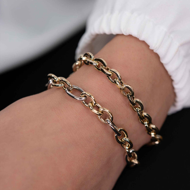 Two Tone Gold Link Bracelet, 14 Karat Gold