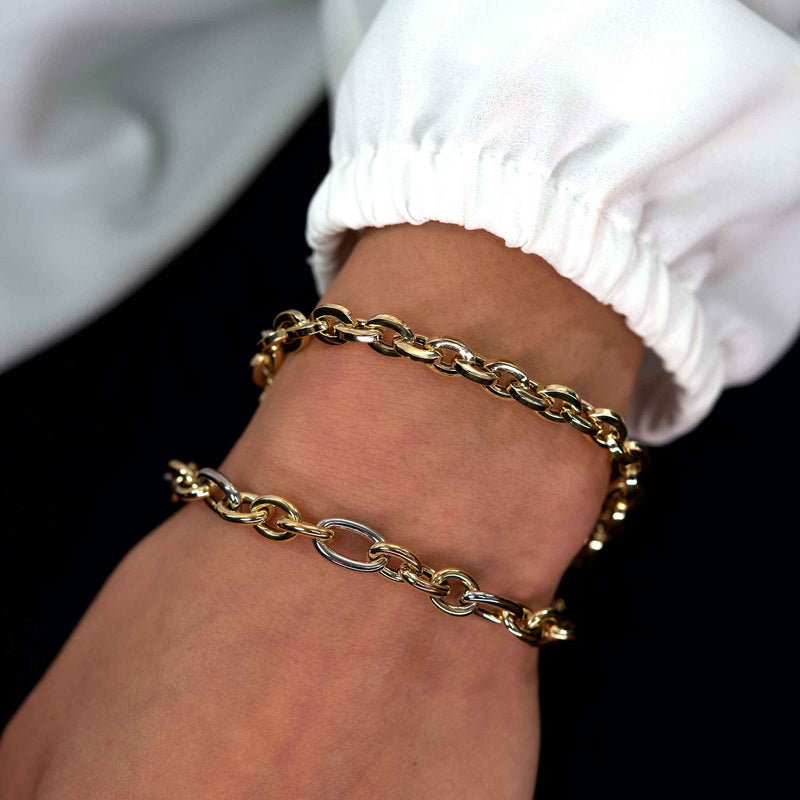 Two Tone Gold Link Bracelet, 14 Karat Gold