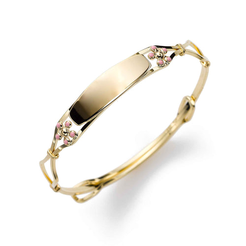 Baby's First Bangle, Adjustable, Enamel Flower, 14K Gold