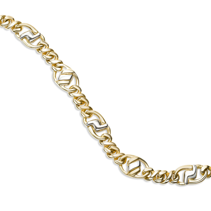 Two Tone Cable Link Bracelet, 14 Karat Gold