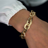 Oval Matte and Shiny Link Bracelet, 14K Yellow Gold