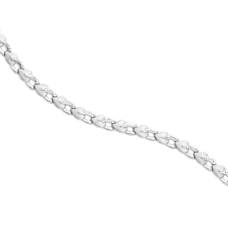 Matte Heart Shaped Gold Link Bracelet, 14K White Gold