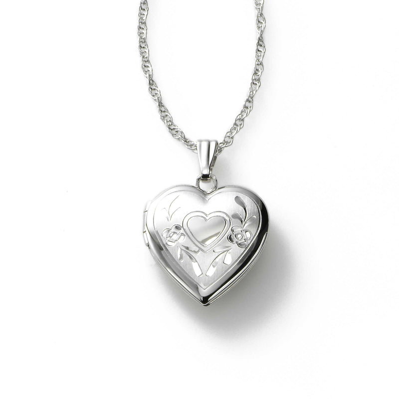 Hand Engraved Heart Locket, 14K White Gold