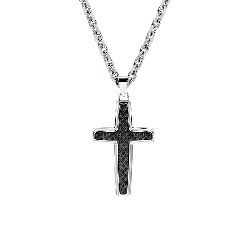 Black Textured Cross Pendant, Stainless Steel