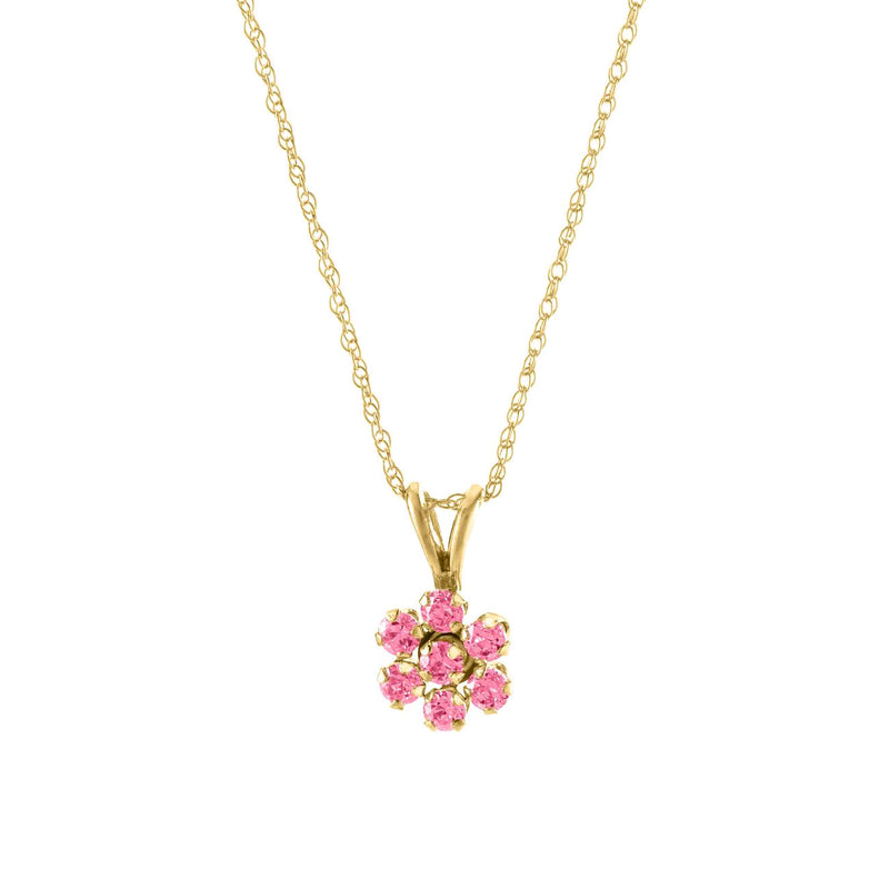 Child's Pink CZ Flower Pendant, 14K Yellow Gold