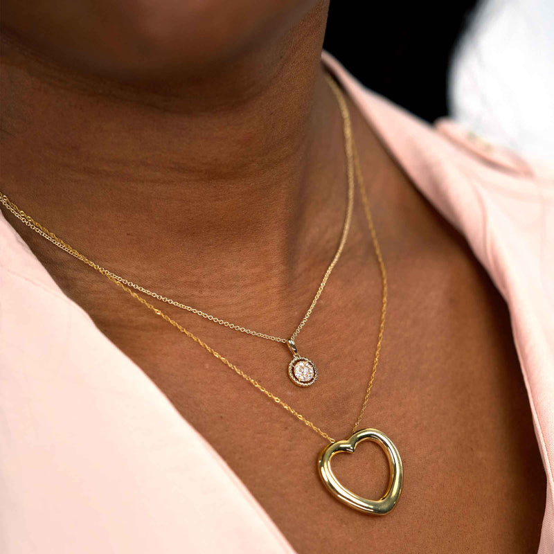 Open Heart Charm Necklace, 14K Yellow Gold