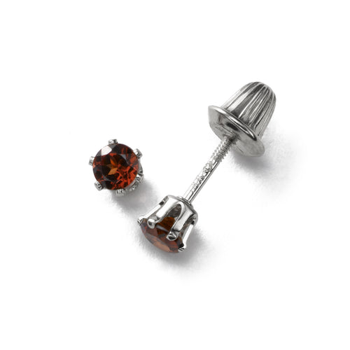 Baby's Garnet Birthstone Studs, 14K White Gold