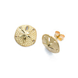 Sand Dollar Button Earrings, 14K Yellow Gold