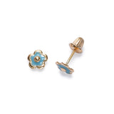 Child's Blue Enamel Flower Earrings, 14K Yellow Gold