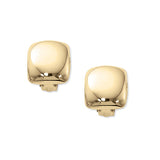 Square Button Earrings, Non-Pierced Clip, 14K Yellow Gold