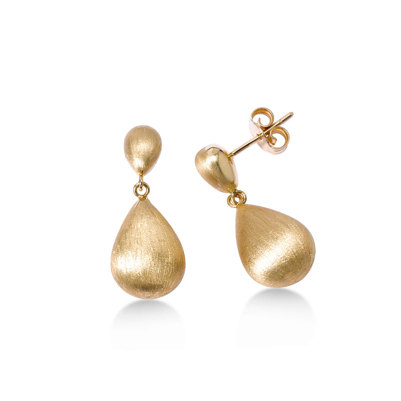 Florentine Finish Drop Earrings, 14K Yellow Gold