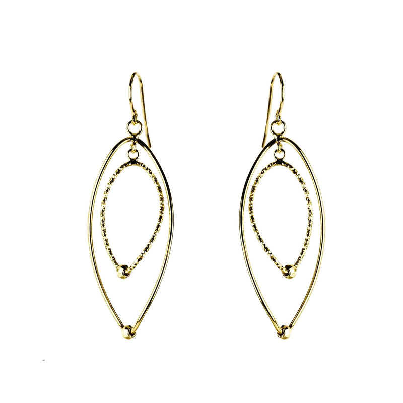Marquise Shaped Dangle Earrings, 14K Yellow Gold