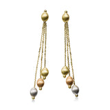 Tricolor Pebble Dangle Earrings, 14 Karat Gold