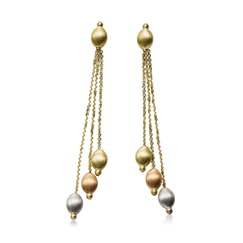 Tricolor Pebble Dangle Earrings, 14 Karat Gold