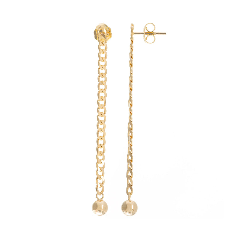 Dangling Ball Gold Chain Earrings, 14K Yellow Gold